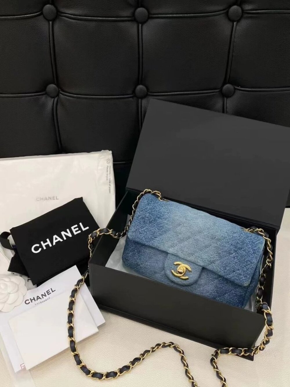 CHANEL bag Classic Flap CF 24S Classic Gold Buckle Washed Denim Crossbody Bag